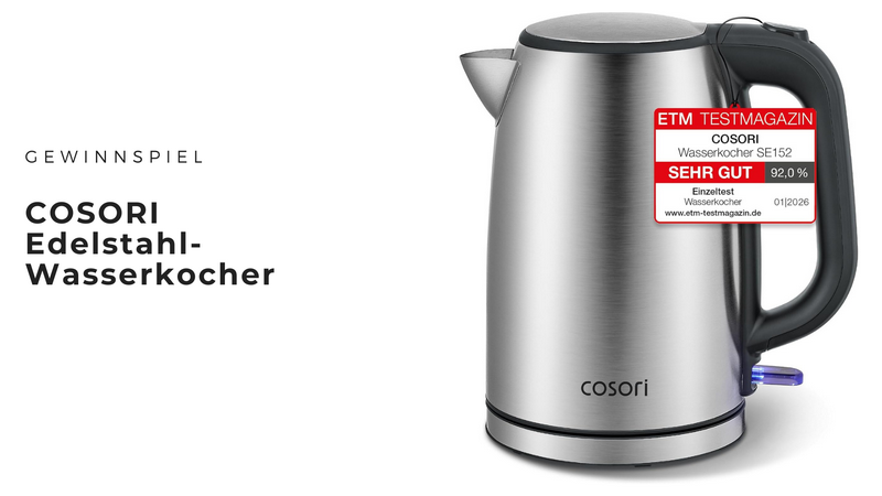 einen von 2 COSORI Edelstahl-Wasserkochern. Lösung: 1,7 Liter. Mitmachen bis 27.09.2026. 1 2 3 4 5. 0. Zur Aktion. OTTO Gewinnspiel: Haus im Wert von 250.000 €