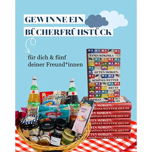 3 × ein vegetarischer Frühstückskorb für 6 Personen im Wert von ca. 100 Euro, sowie eine Picknickdecke (2x2m) sowie sechs Exemplare des Romans