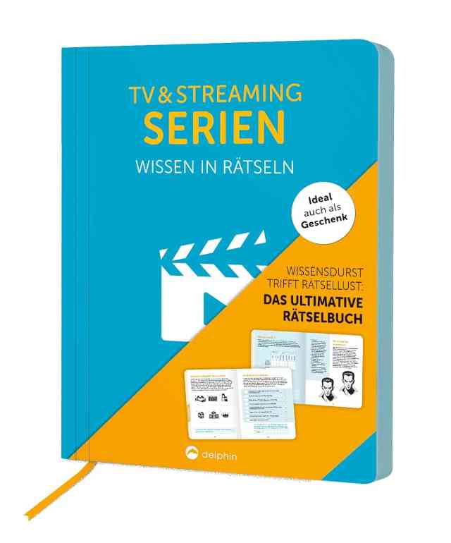 das Quizbuch „TV- und Streaming-Serien: Wissen in Rätseln“, erschienen im Delphin Verlag