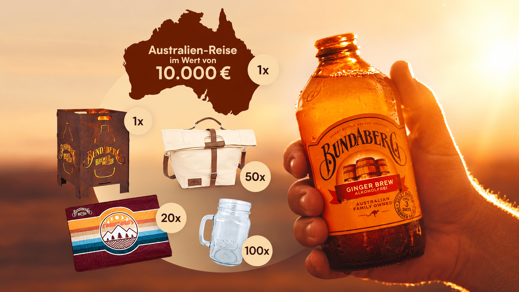 Bundaberg Gewinnspiel - Australienreise, Feuerkorb, Decken, Kühltaschen oder Mason Jar Sets
