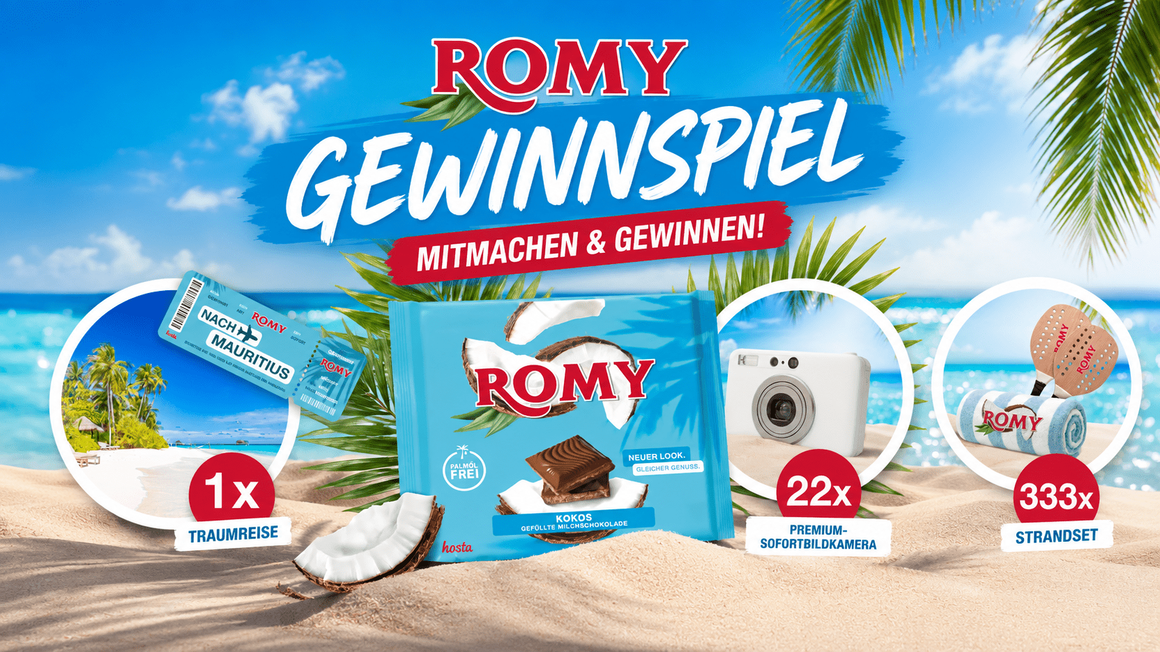 ROMY Gewinnspiel - Mauritius-Reise, Sofortbildkameras und Sommersets