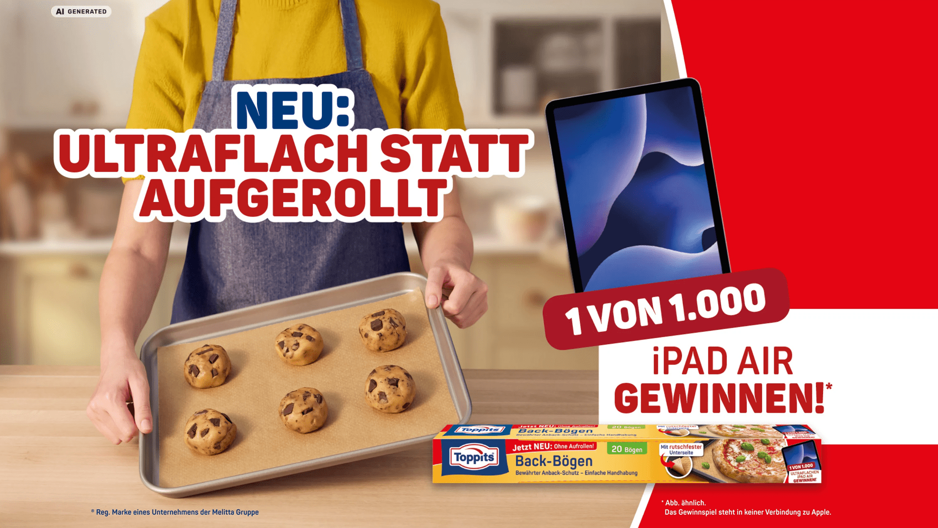 Ein oder mehrere original Toppits Backpapier Aktionsprodukte, trage deine Daten auf der Aktionsseite ein und sende den Kassenbon ein. Achte darauf, dass Kaufdatum und Produkt klar erkennbar sind. Zu