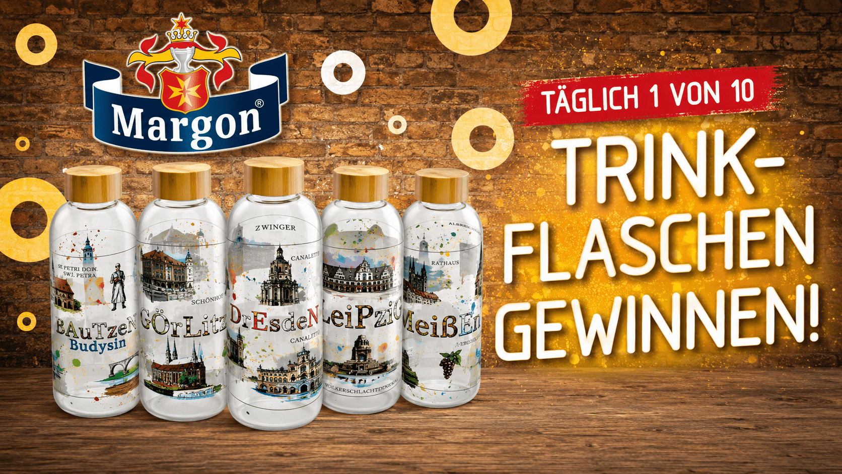 täglich eine von 10 Fineart- Trinkflasche n aus Glas mit Bambusdeckel