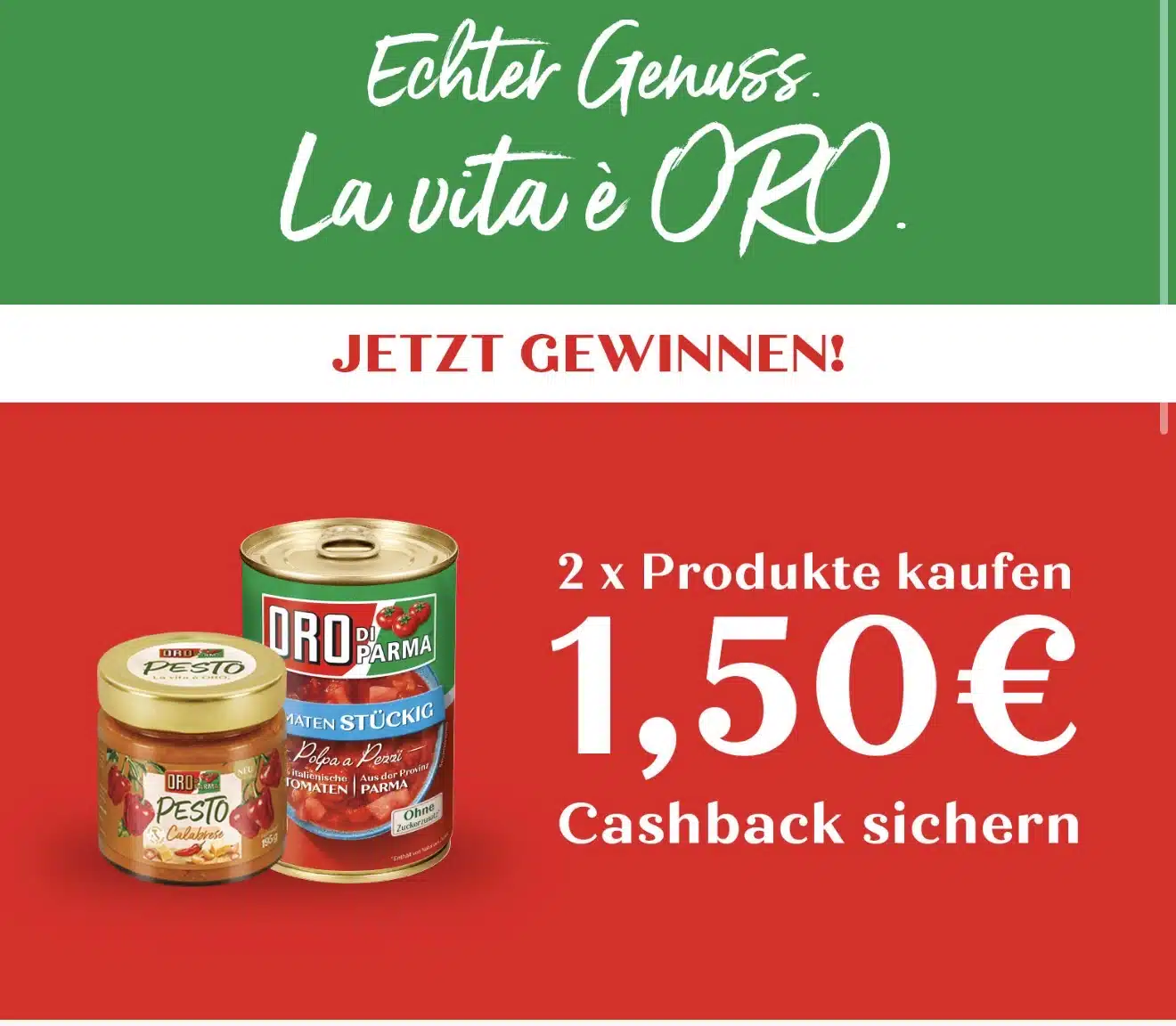 beim Kauf von 2 × ORO di Parma Produkten (ab 1,50 € MBW)