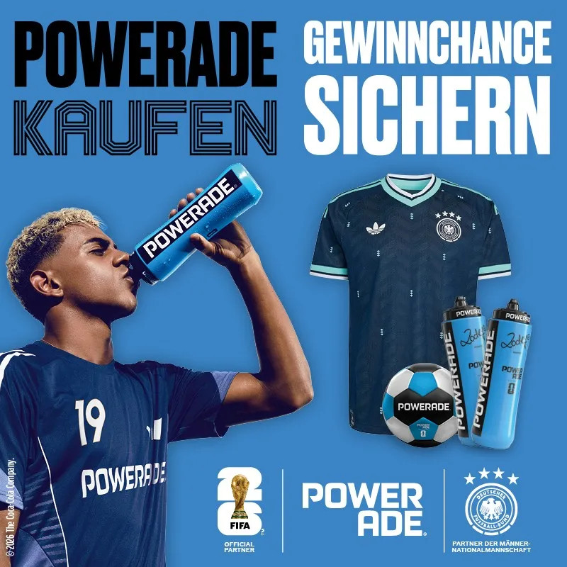 wie DFB Auswärtstrikots, Powerade Fußbälle oder Powerade Trinkflaschen