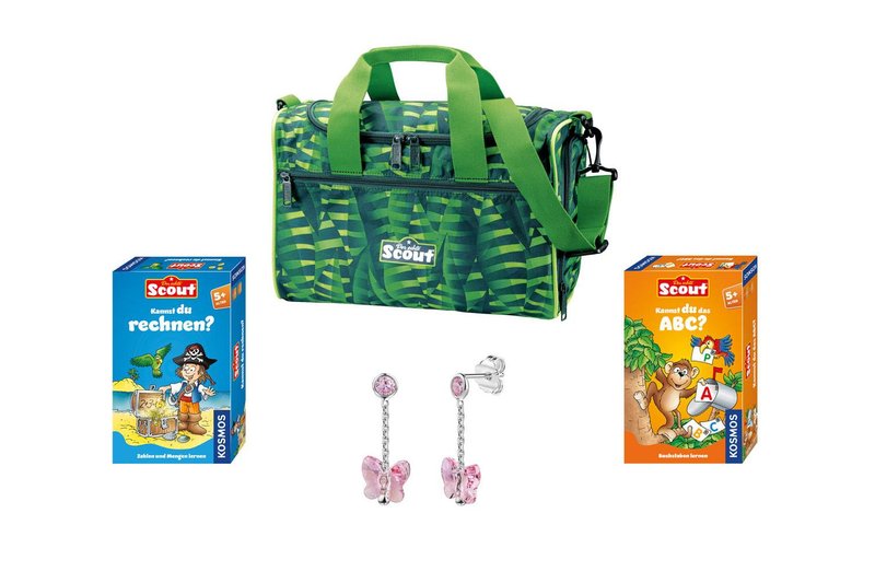 Ein Klassiker zur Einschulung sind die Kinderuhren und Schmuck von KLECKOW. Die Scout Lernspiele von KOSMOS ergänzen den Schulstart im kompakten Mitbringformat. Das kannst du