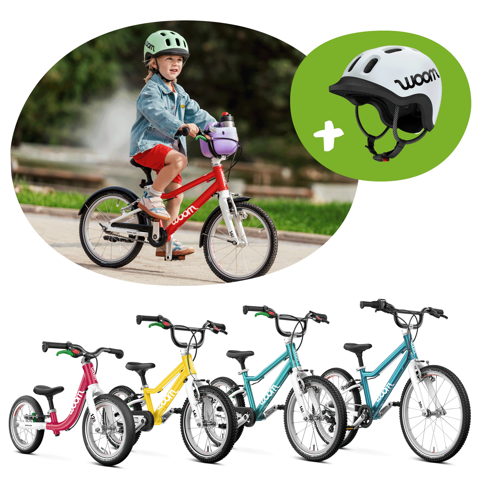 1 von 5 Woom GO Kinderfahrrädern + Kinderhelm