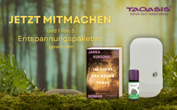 eins von drei Entspannungspaketen, bestehend aus einem Duftgerät (AirFriend Four) und einem Duftöl (Feelzirbe) von TAOASIS