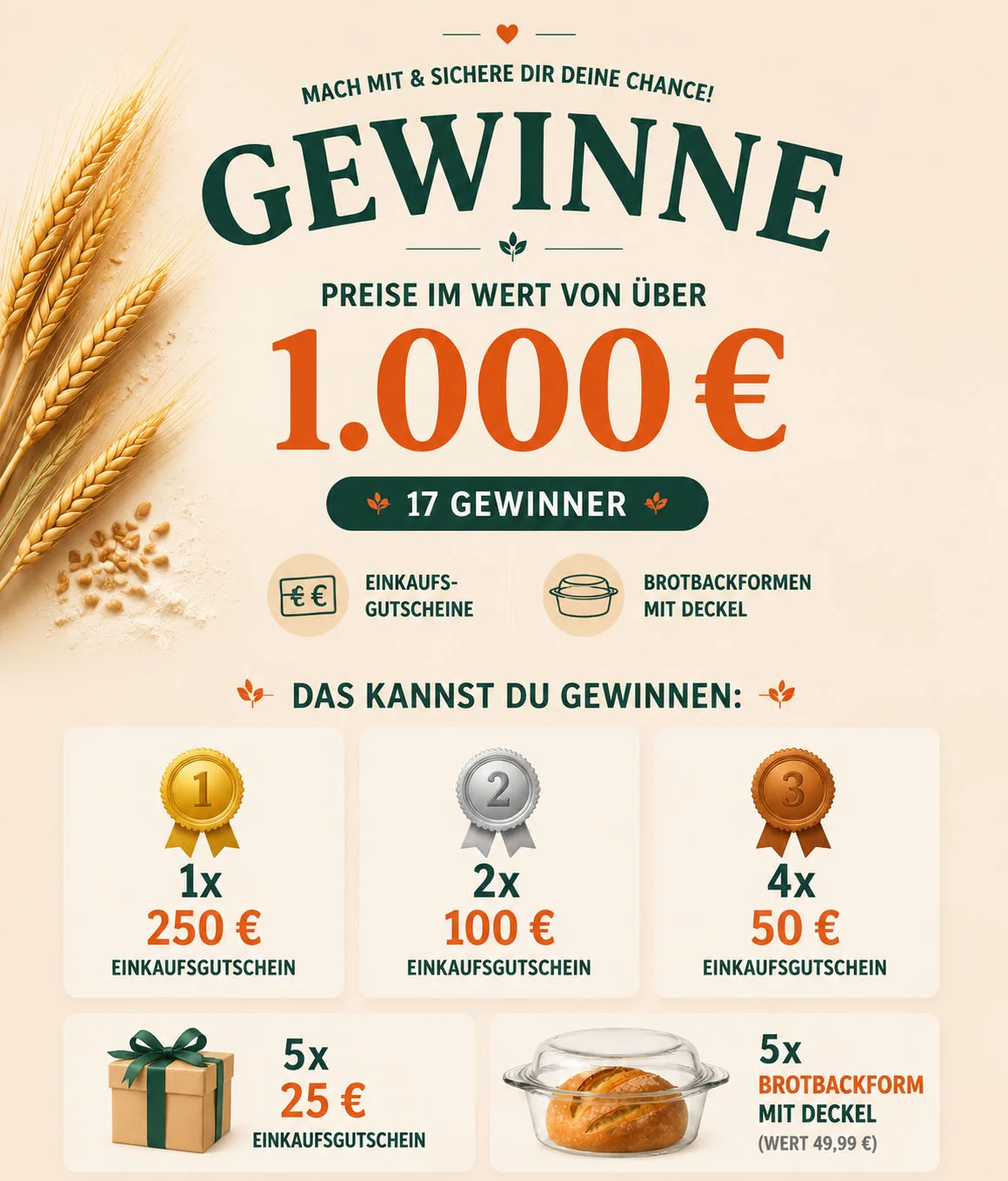tolle Preise rund ums Brotbacken im Gesamtwert von über 1.000 €